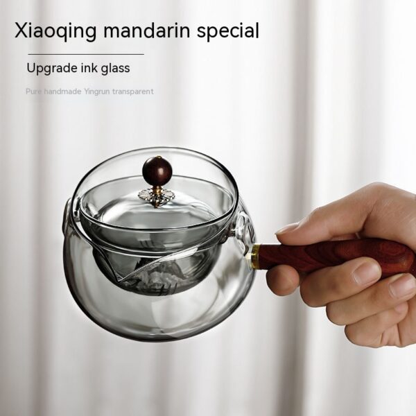 Semi-automatic Rotary Heat-resistant Glass Teapot Lazy Tea Making With Infuser And Wooden Handle Office Home Accessories Kitchen Gadgets - Image 6
