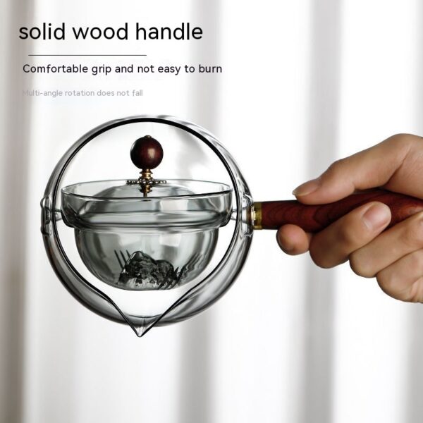 Semi-automatic Rotary Heat-resistant Glass Teapot Lazy Tea Making With Infuser And Wooden Handle Office Home Accessories Kitchen Gadgets - Image 5